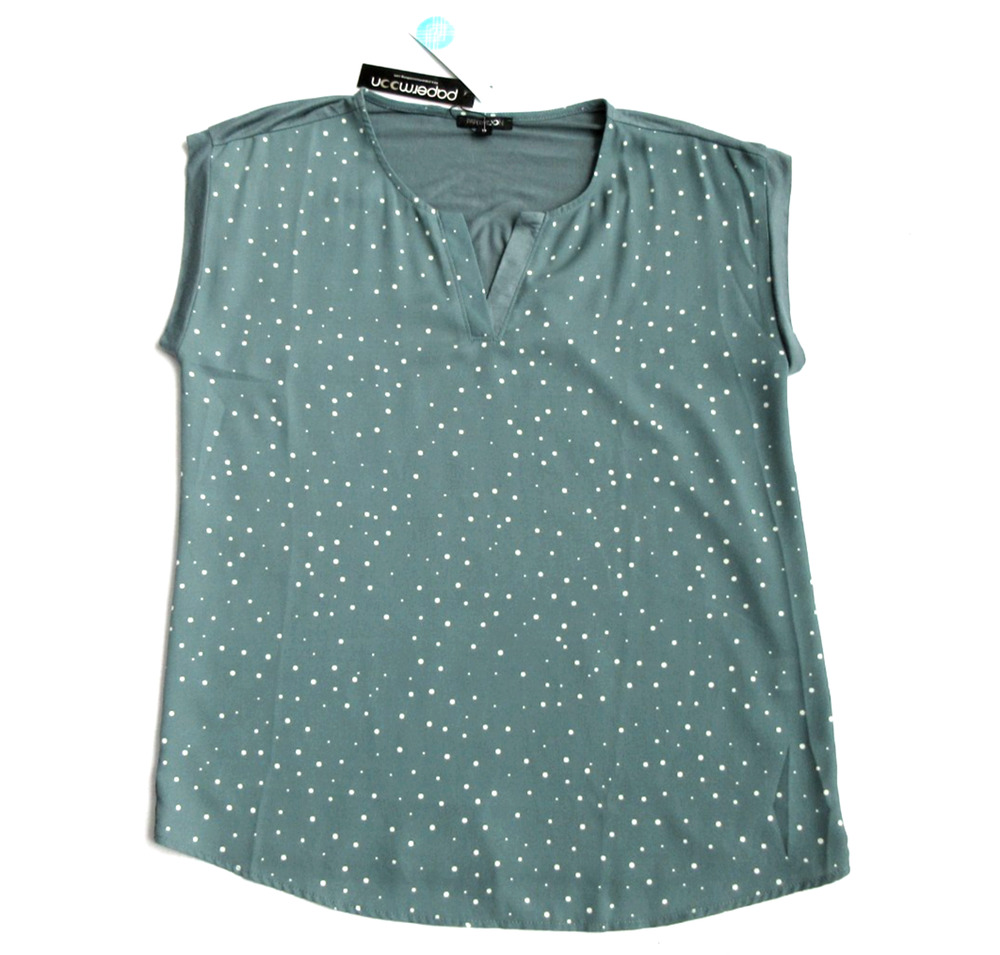 NWT PAPER MOON Womens Medium Polka Dot Green V-Neck Shortsleeve Blouse Shirt New